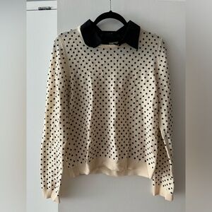 ALICE + OLIVIA 100% wool cream black velvet detachable collar sweater Sz L EUC